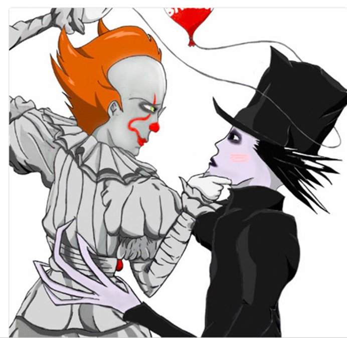 Image 5. Babadook gets enchanted by Pennywise`s hypnotic gaze. 